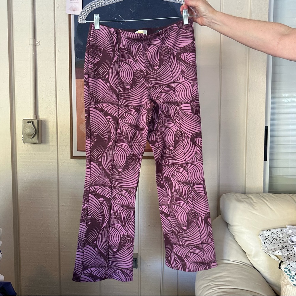 Anthropologie Pink & Brown Swirl Cropped Pants